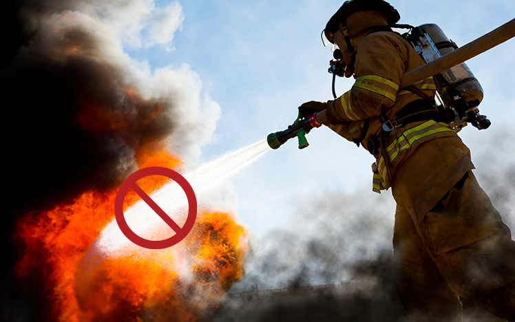 Firefighter extinguishing fire